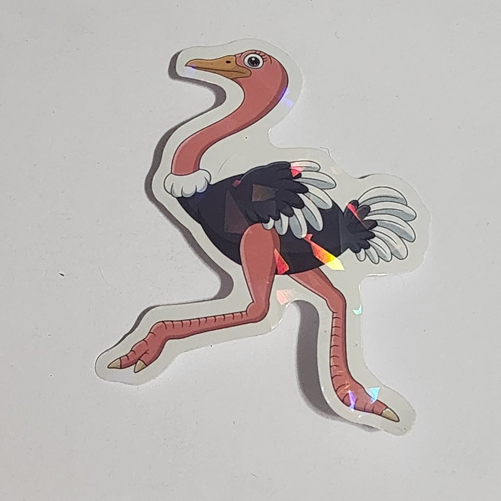 Running Ostrich Bird Cartoon Shiny Holographic Sticker Decal 2.5" New
